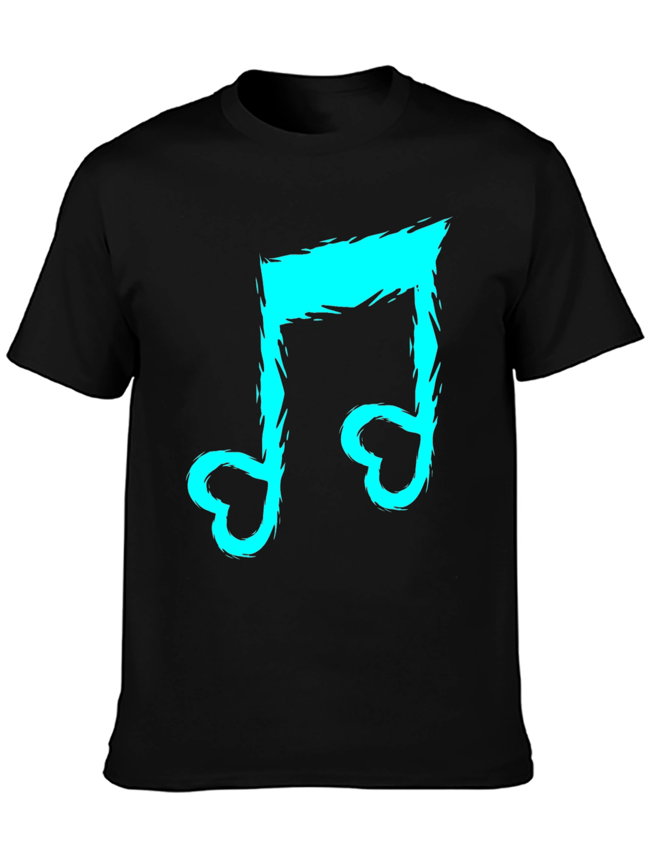 Black T-Shirt with Cyan Music Note Design