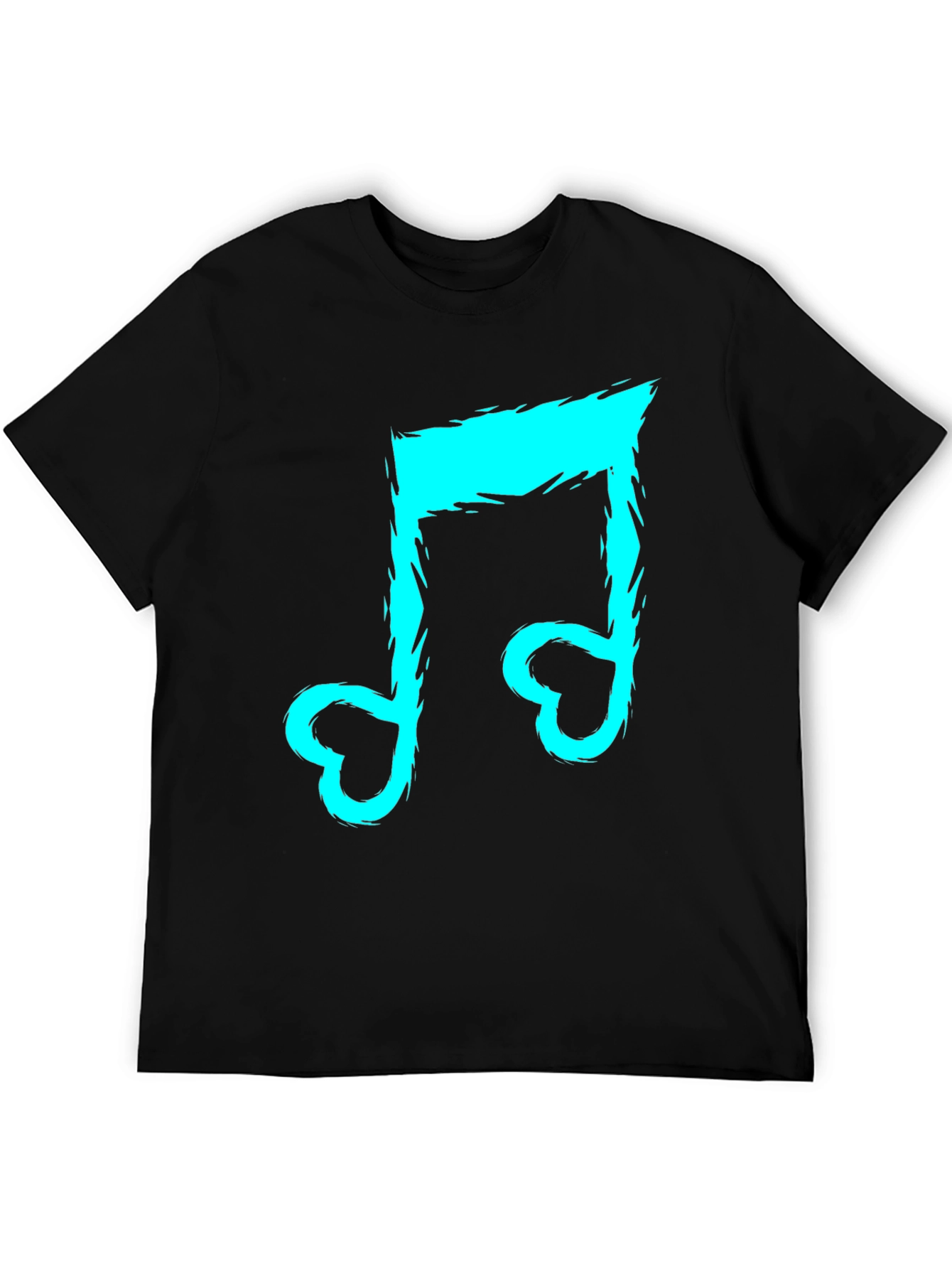 Black T-Shirt with Cyan Music Note Design