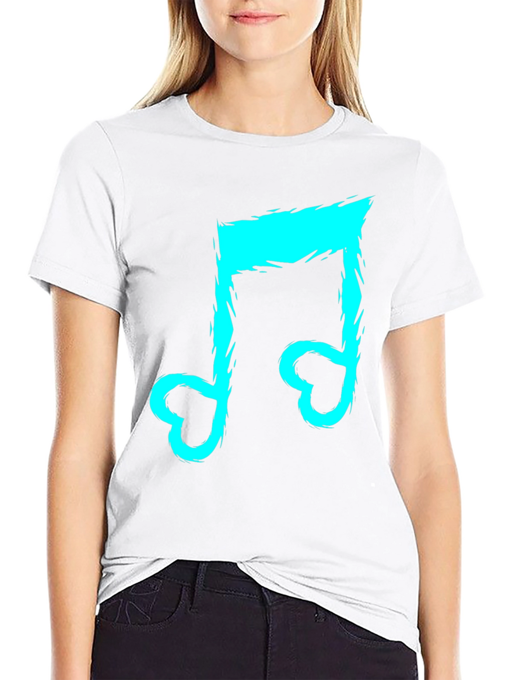Black T-Shirt with Cyan Music Note Design