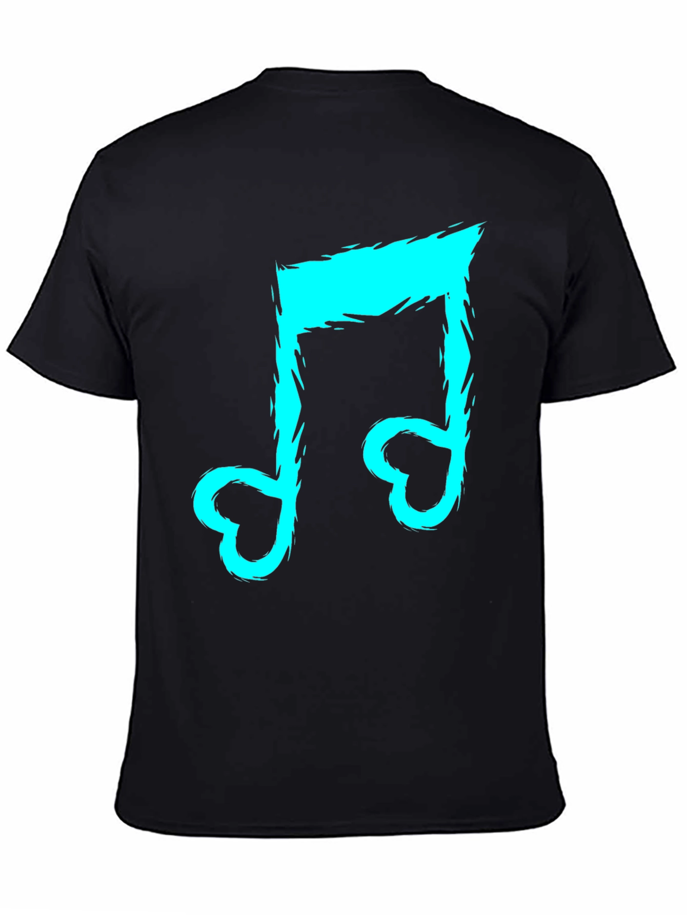 Black T-Shirt with Cyan Music Note Design