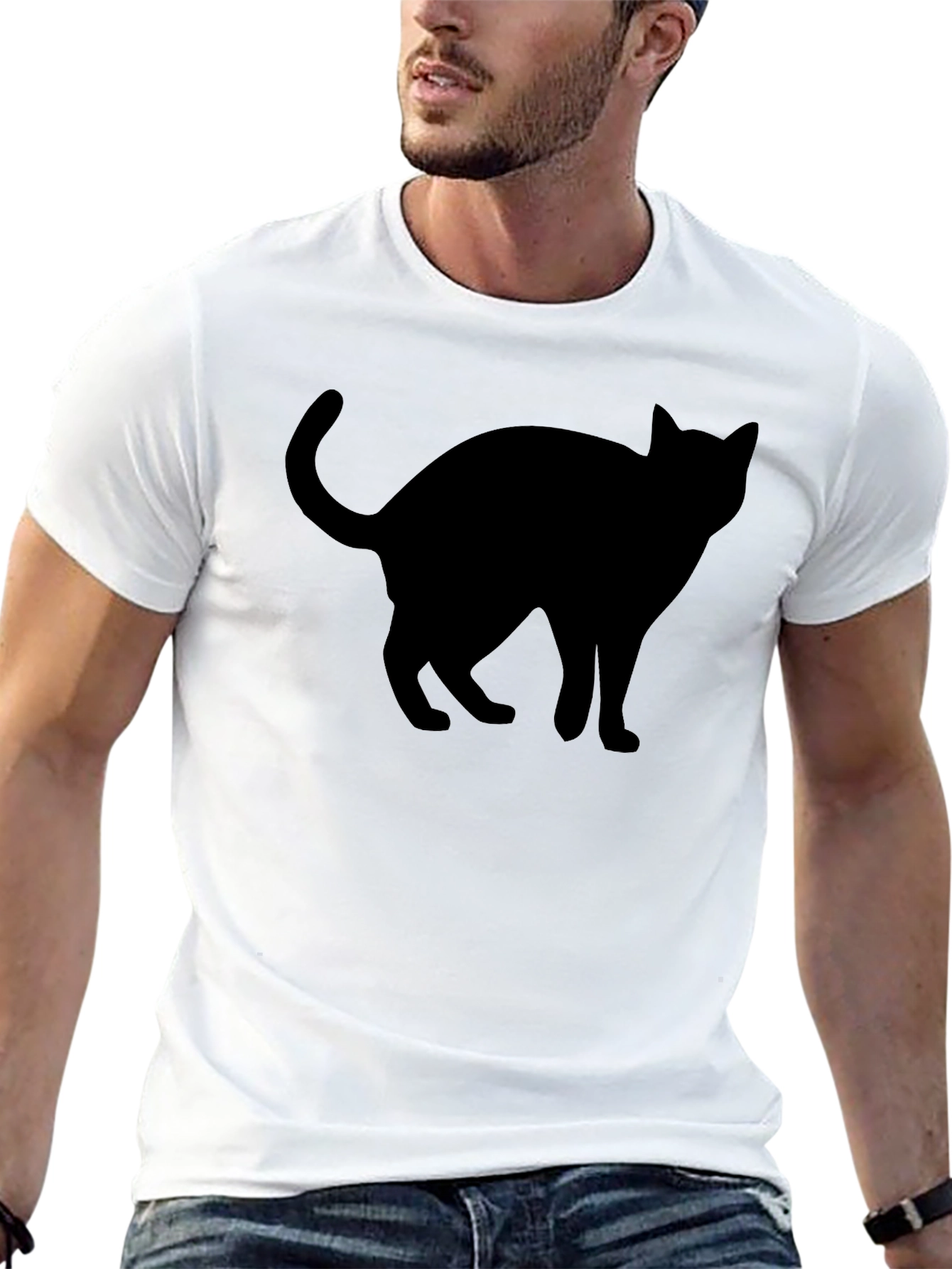 Black Cat Graphic Tee - Mens Casual Shirt