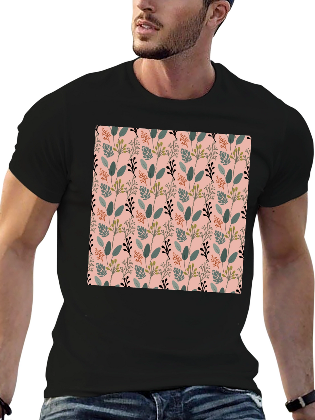 Botanical Print Black T-Shirt