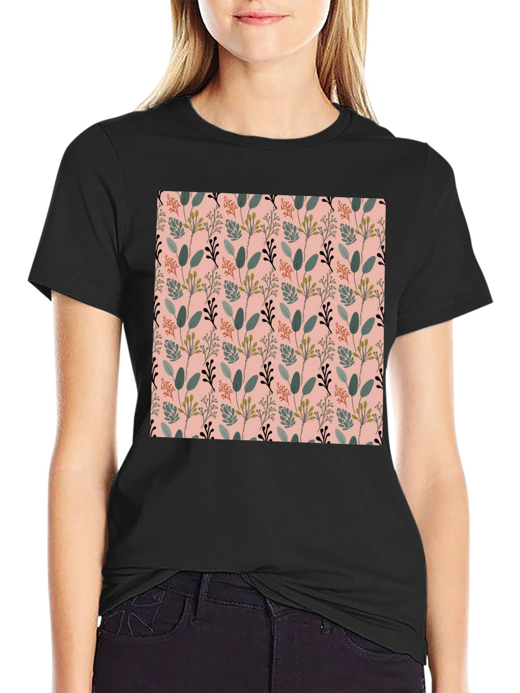 Botanical Print Black T-Shirt