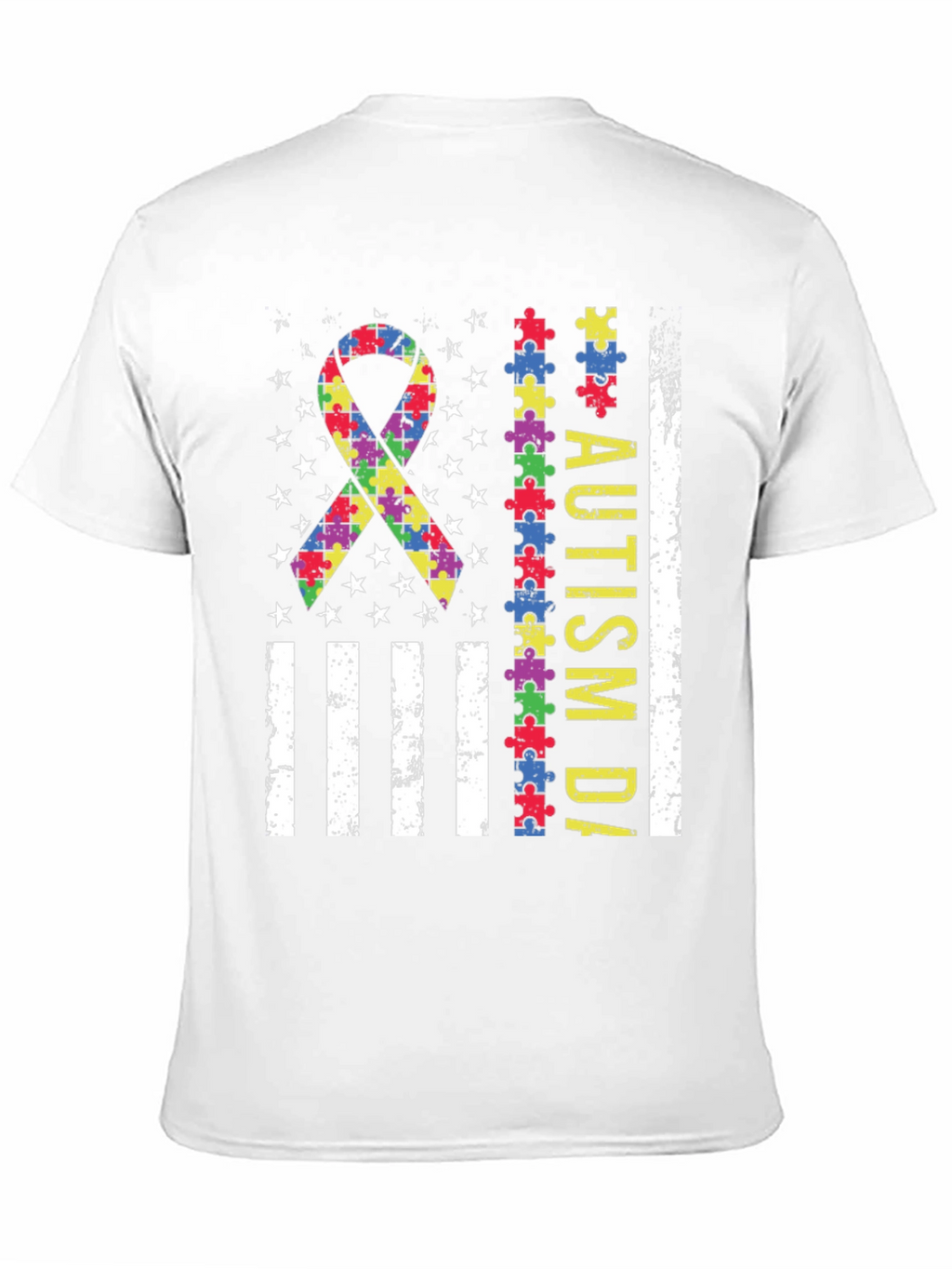 Autism Awareness Puzzle Piece USA Flag T-Shirt