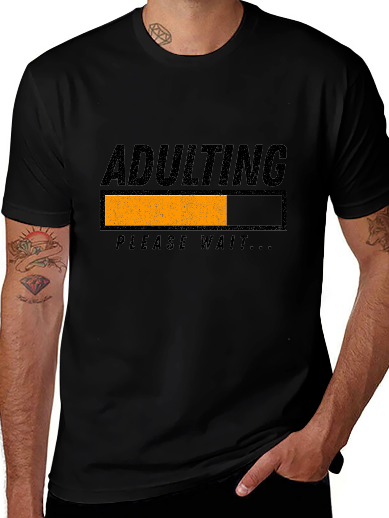Adulting Please Wait Black Graphic Tee