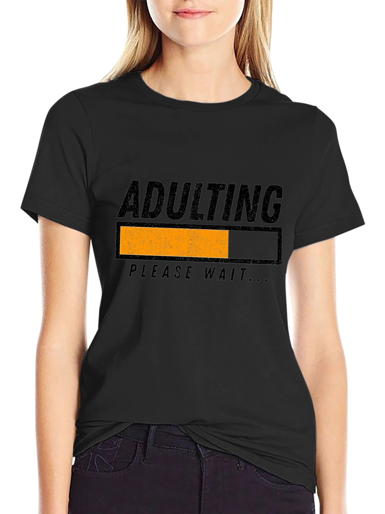 Adulting Please Wait Black Graphic Tee
