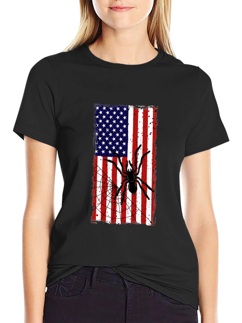 American Flag Spider Graphic T-Shirt