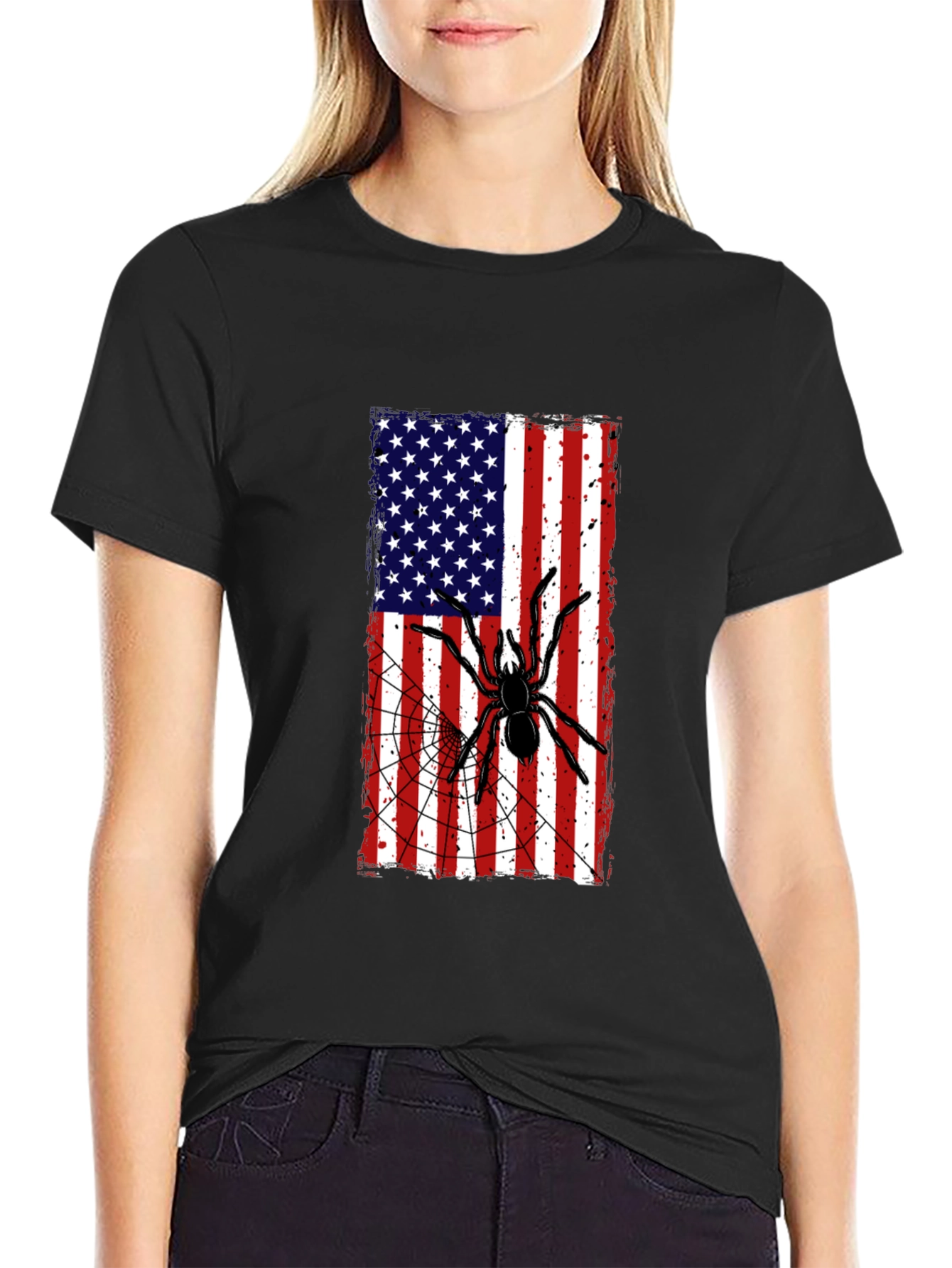 American Flag Spider Graphic T-Shirt