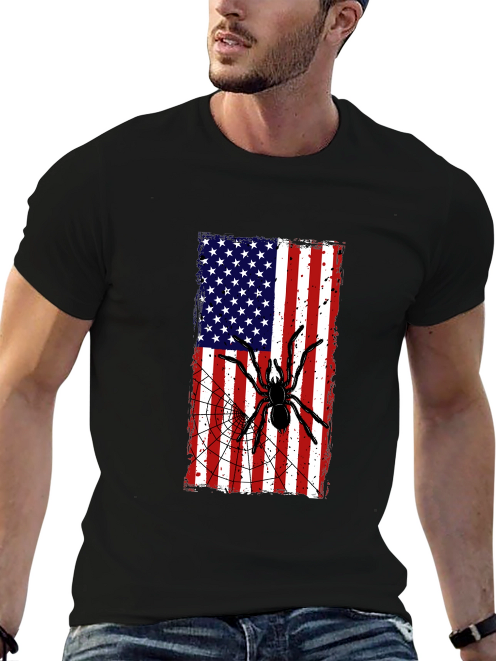 American Flag Spider Graphic T-Shirt