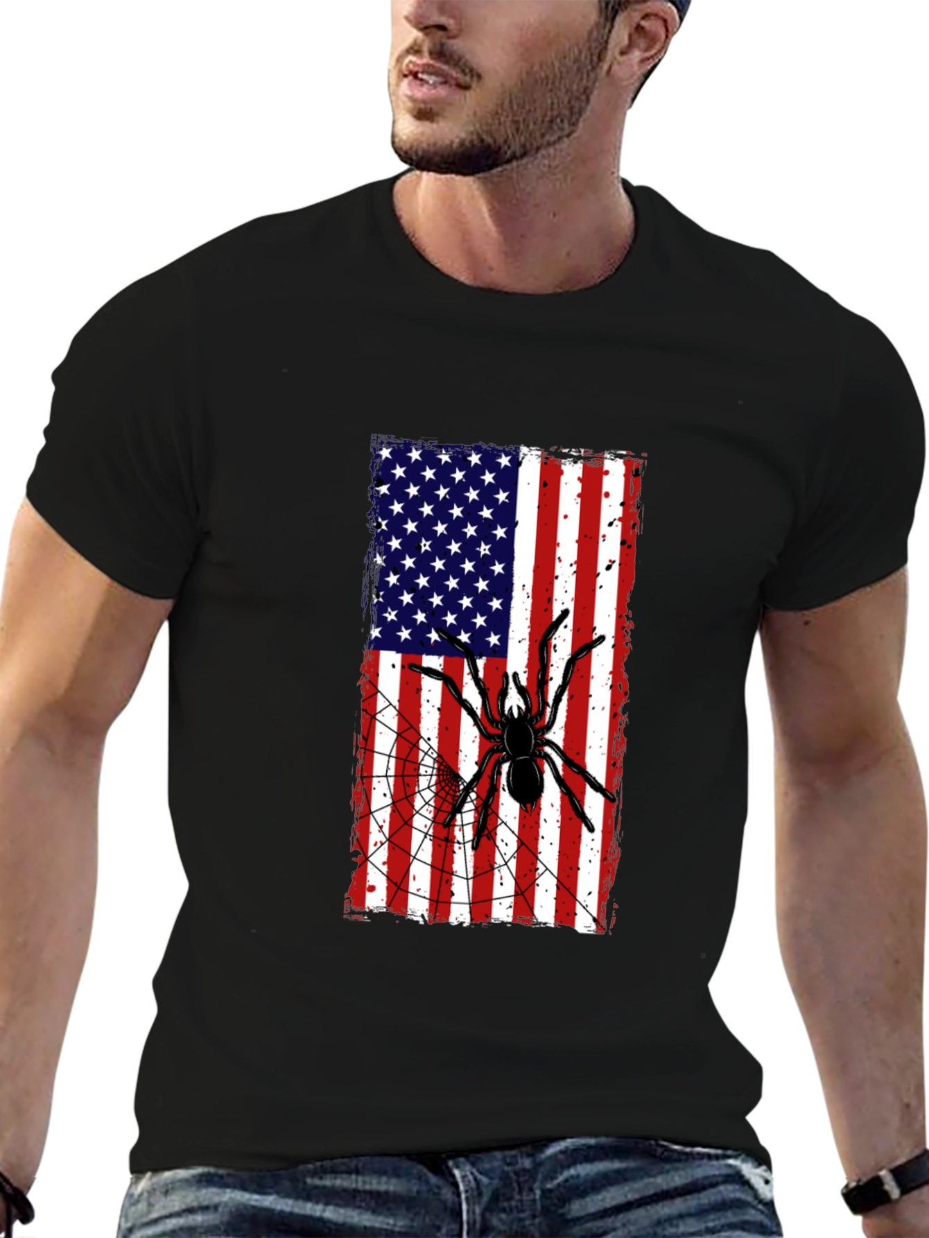 American Flag Spider Graphic T-Shirt
