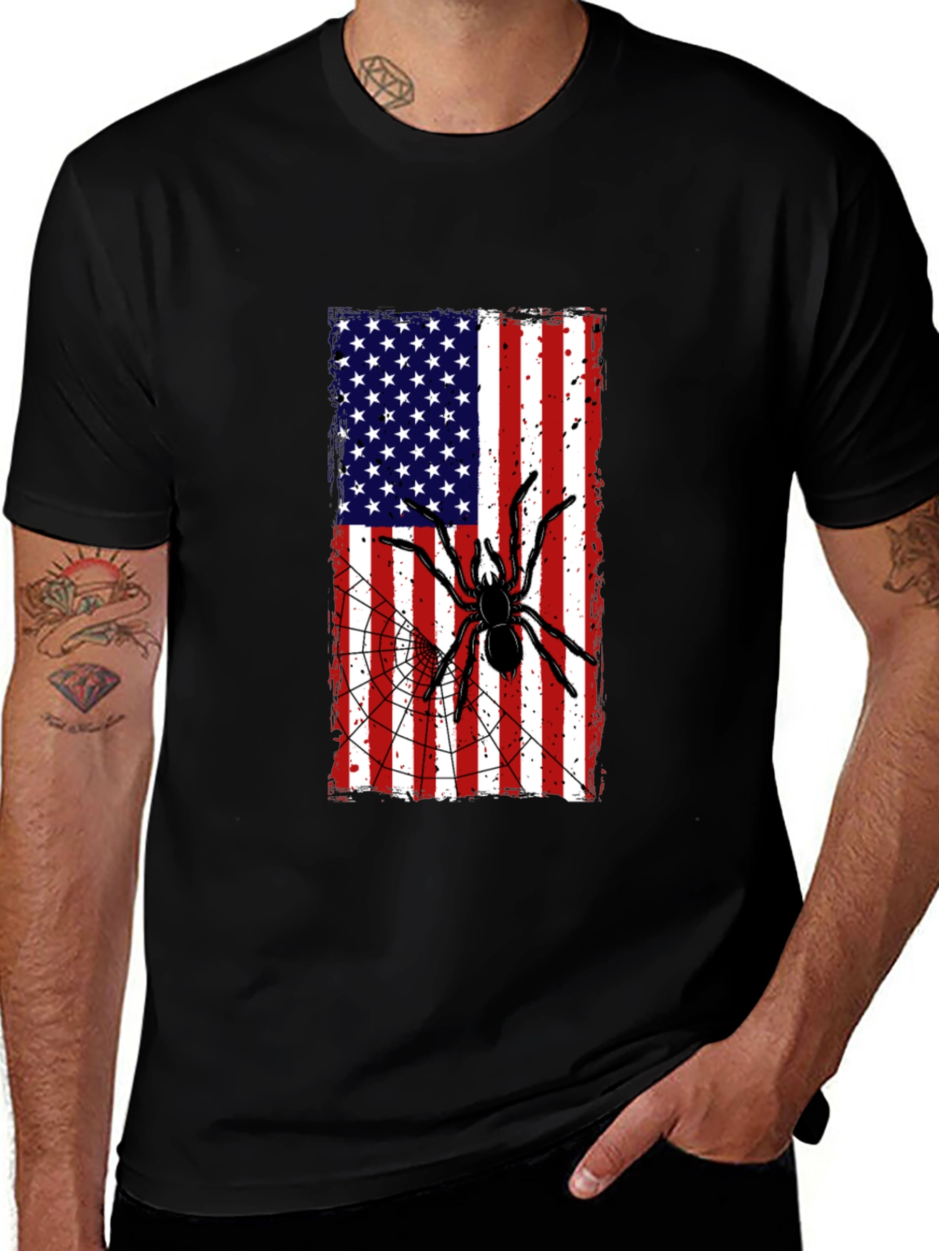 American Flag Spider Graphic T-Shirt