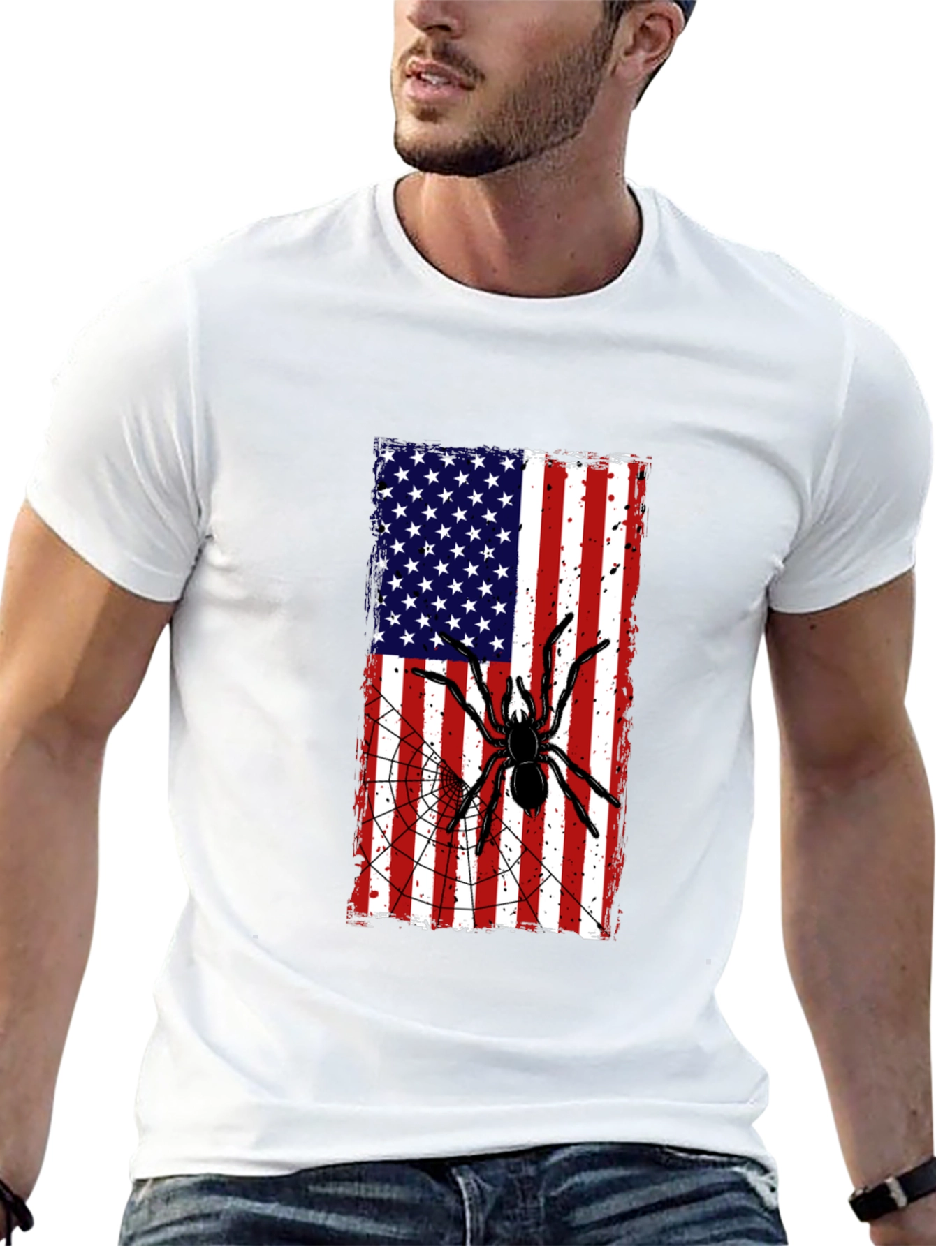 American Flag Spider Graphic T-Shirt