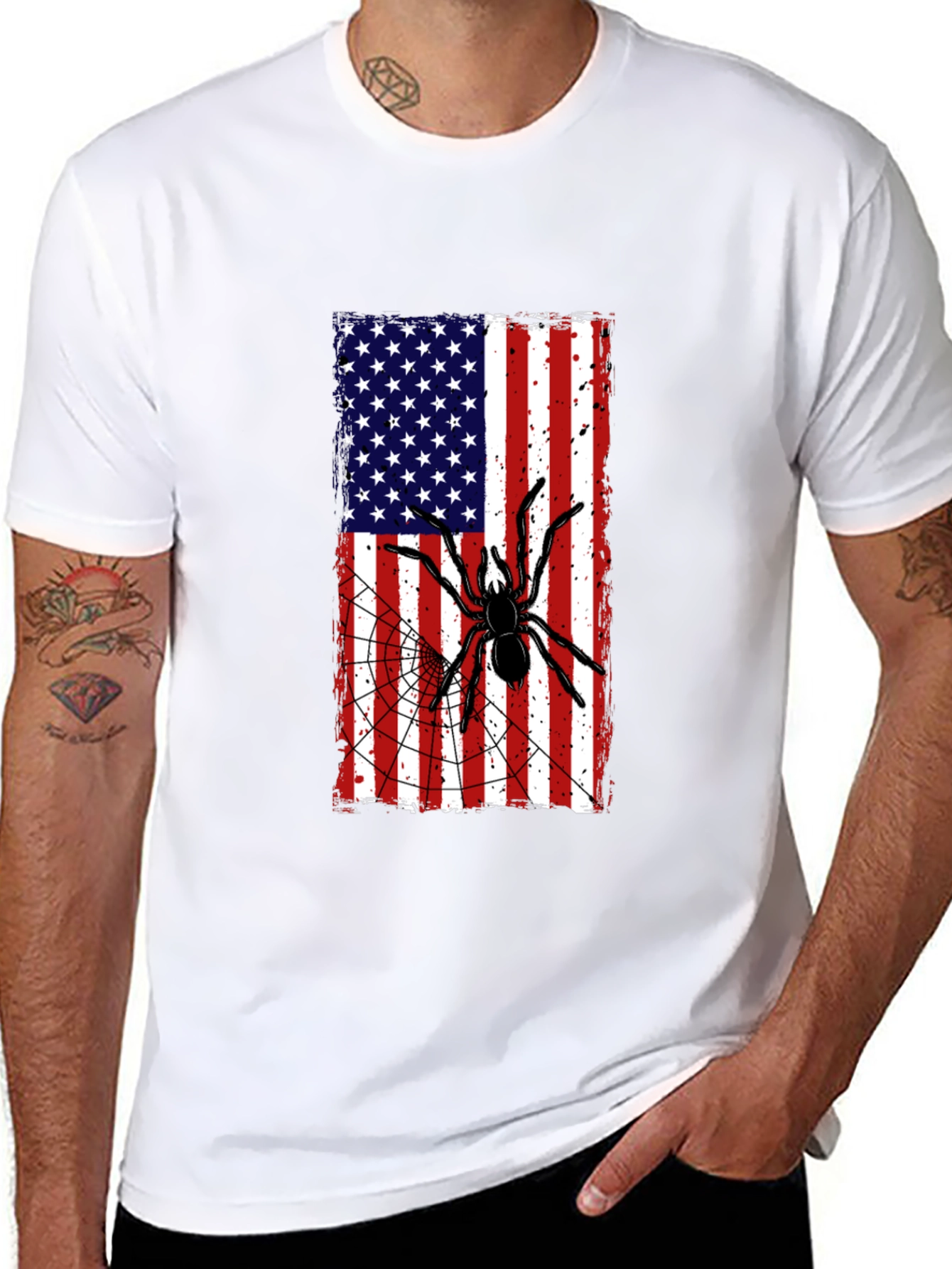 American Flag Spider Graphic T-Shirt