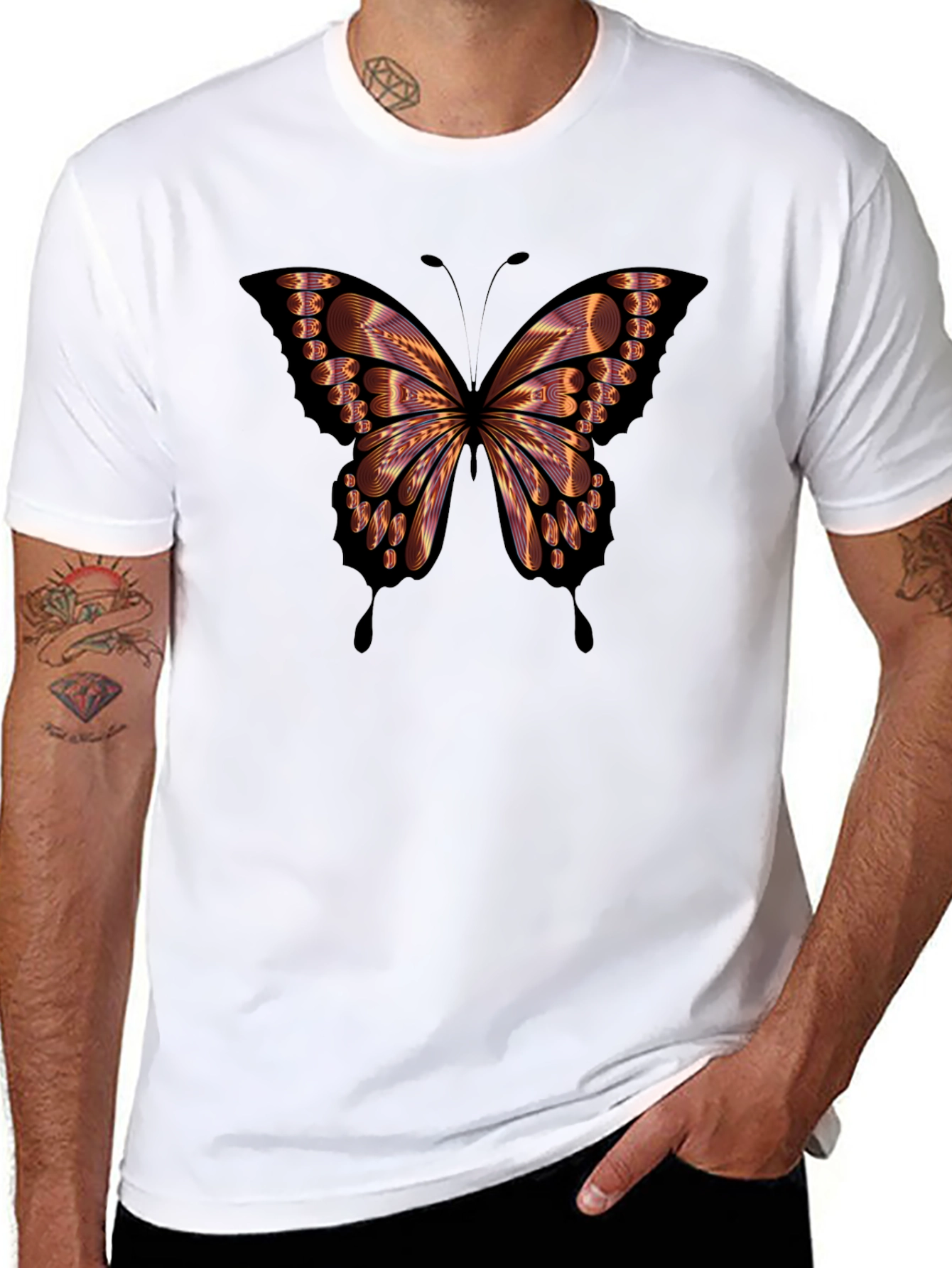 Butterfly Graphic Mens Black T-Shirt