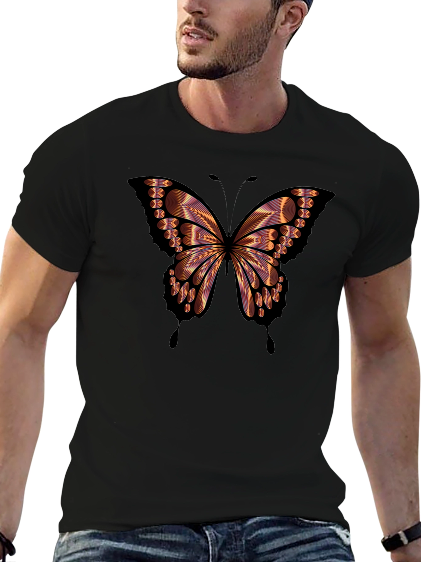 Butterfly Graphic Mens Black T-Shirt
