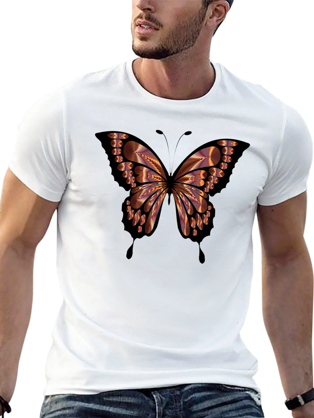 Butterfly Graphic Mens Black T-Shirt