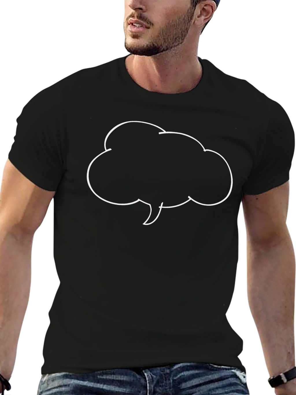 Black T-Shirt with Speech Bubble Graphic