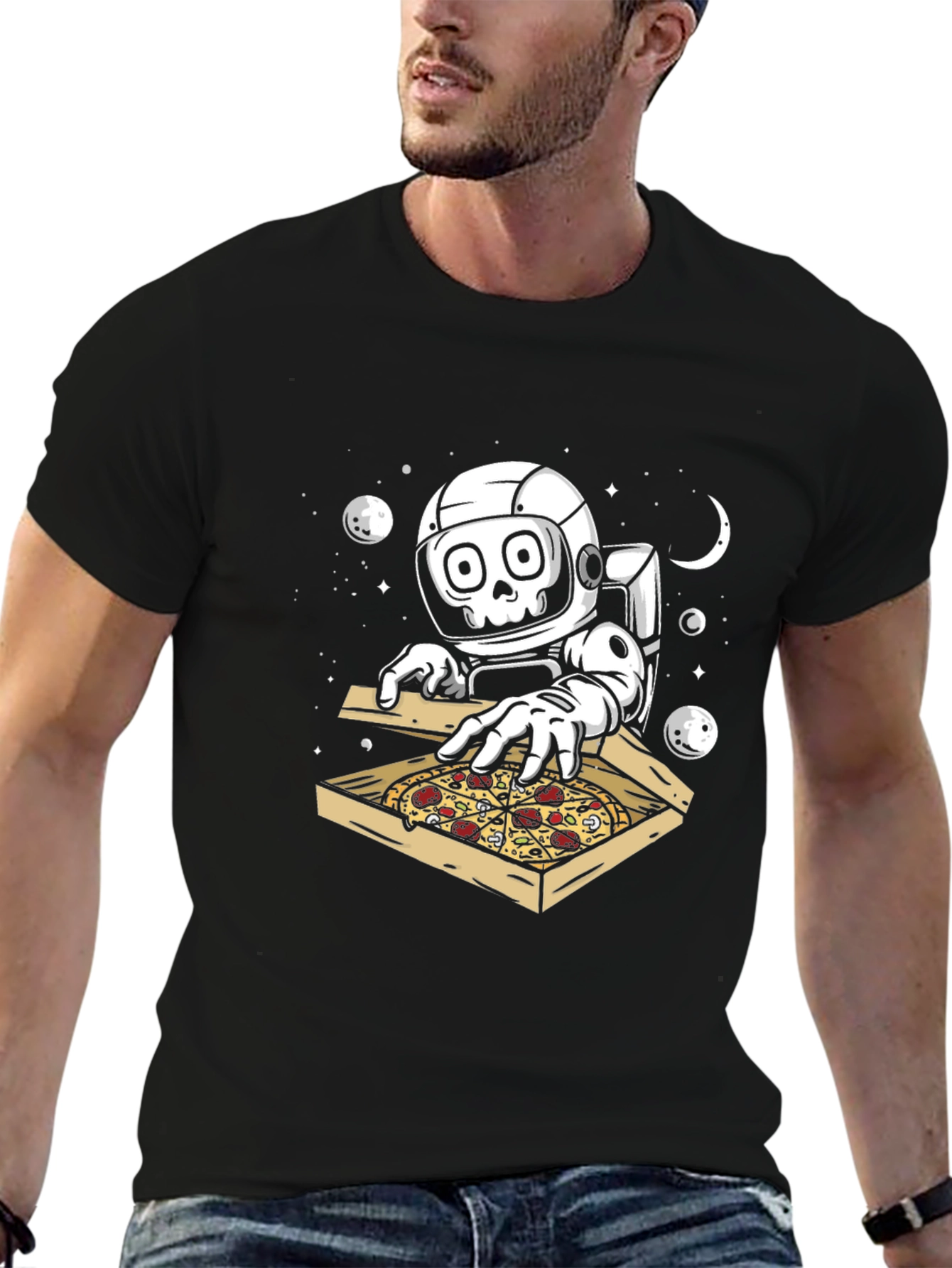 Astronaut Pizza Lover Graphic T-Shirt
