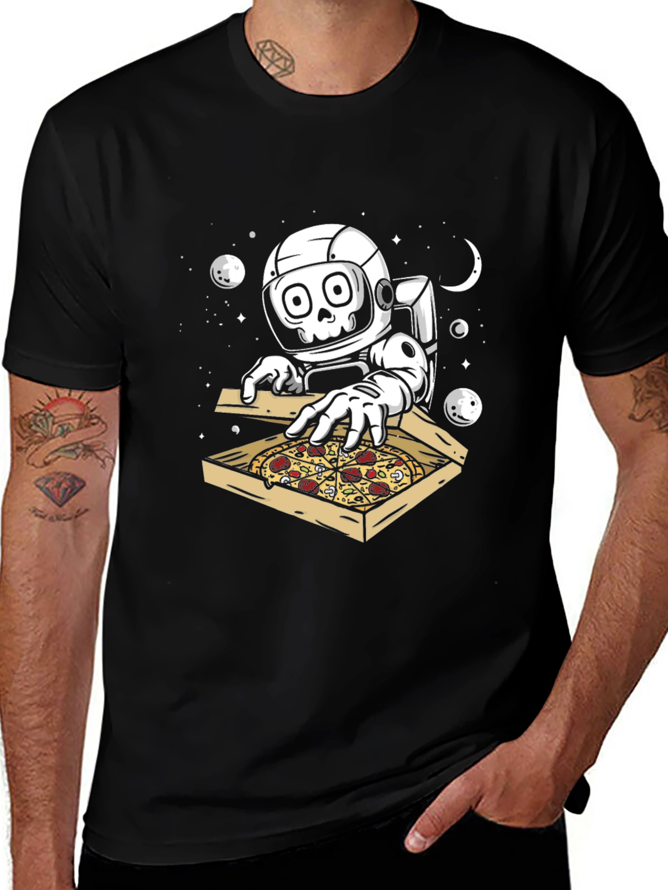 Astronaut Pizza Lover Graphic T-Shirt