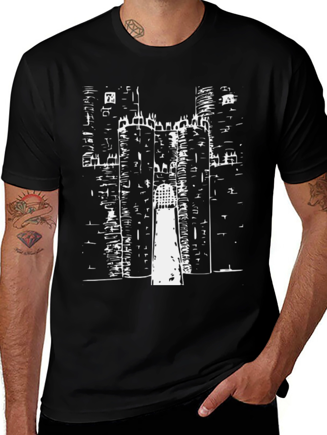 Black Castle Print Tee - Graphic T-Shirt