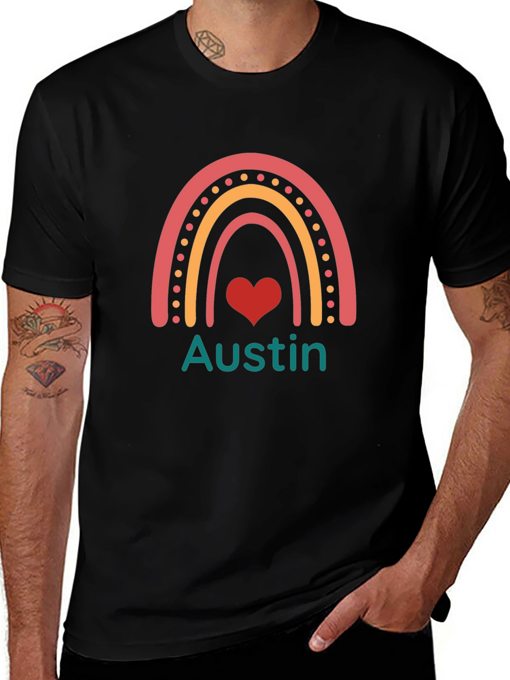 Austin Rainbow Heart Personalized T-Shirt