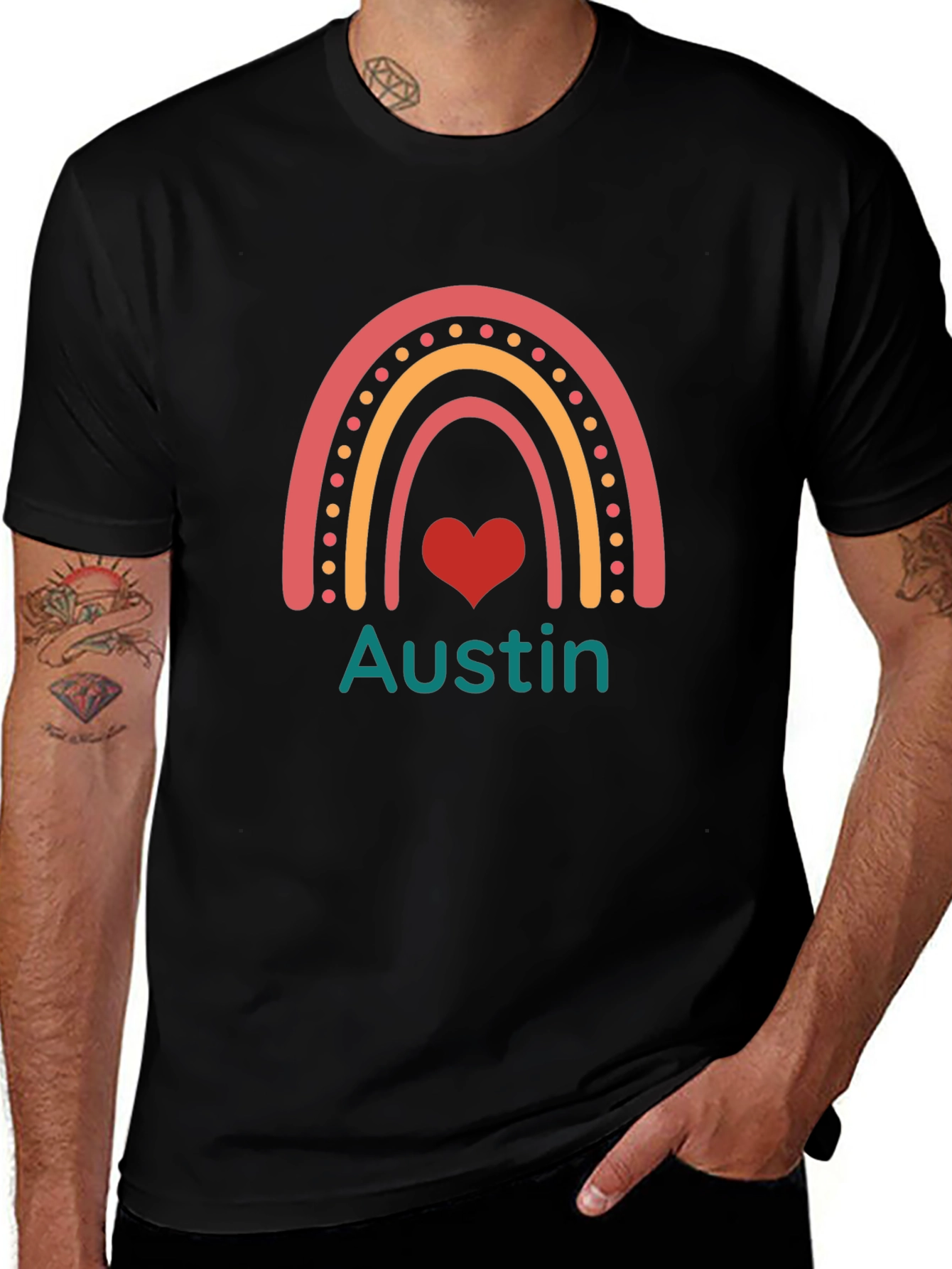 Austin Rainbow Heart Personalized T-Shirt