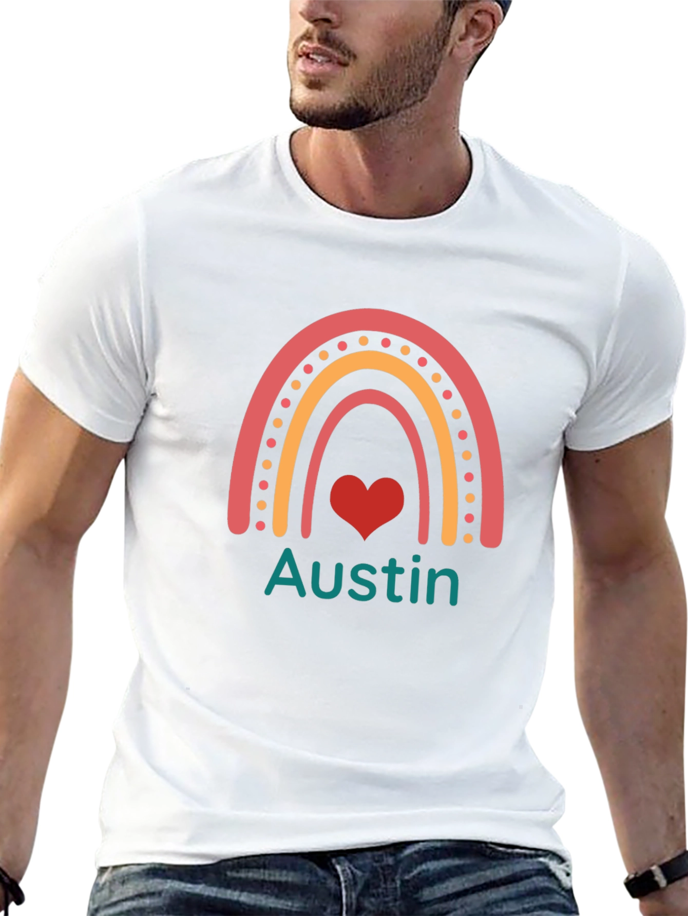 Austin Rainbow Heart Personalized T-Shirt