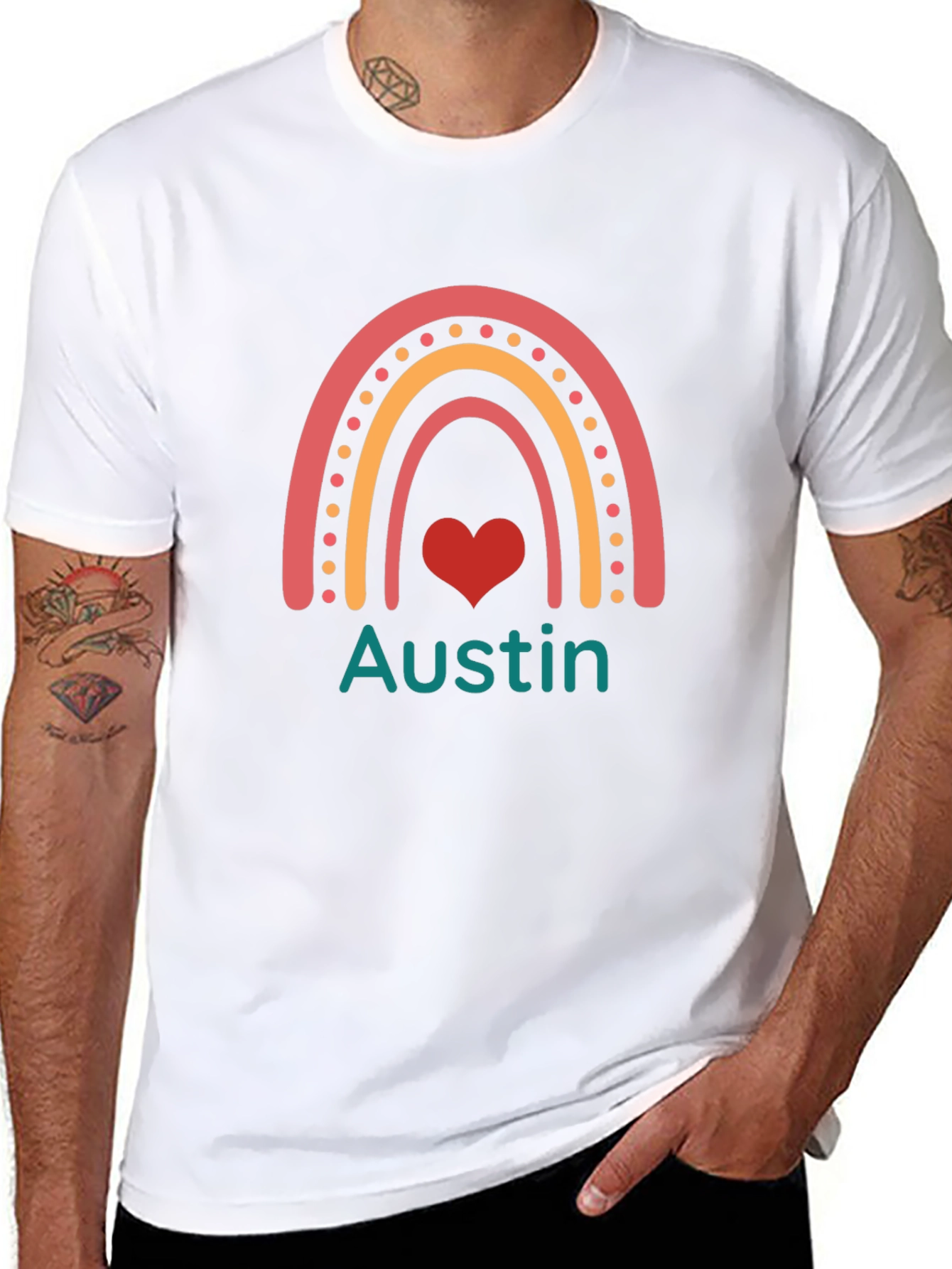 Austin Rainbow Heart Personalized T-Shirt