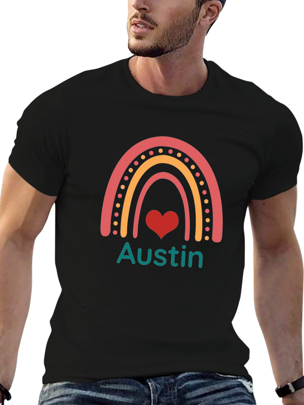 Austin Rainbow Heart Personalized T-Shirt