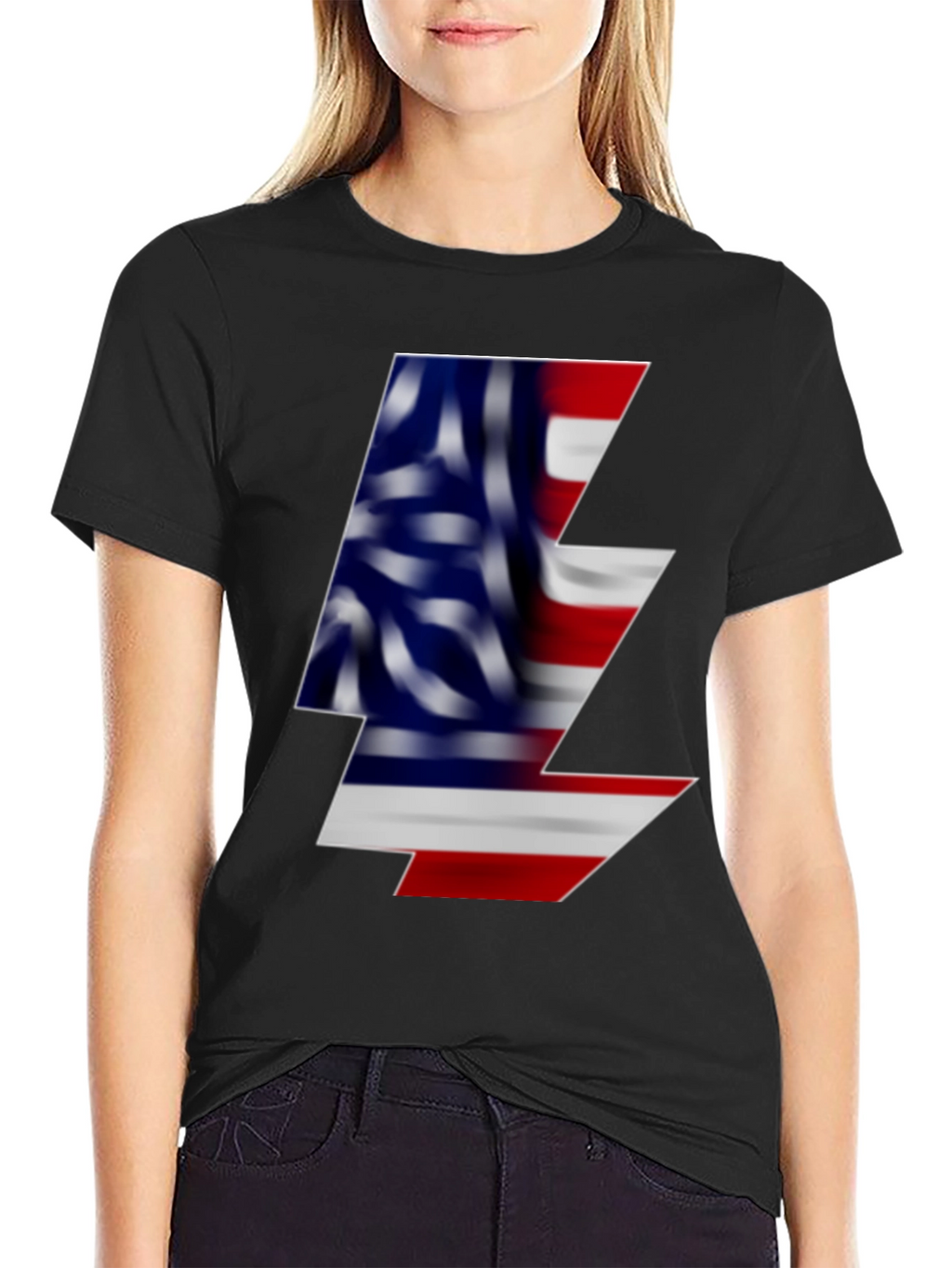 American Flag Lightning Bolt Black T-Shirt