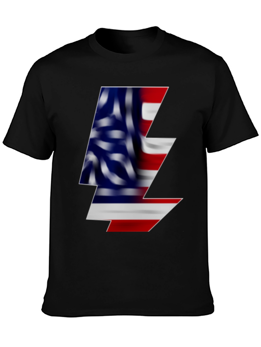American Flag Lightning Bolt Black T-Shirt