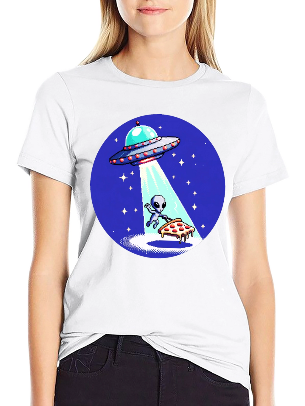 Alien Pizza Abduction Graphic T-Shirt
