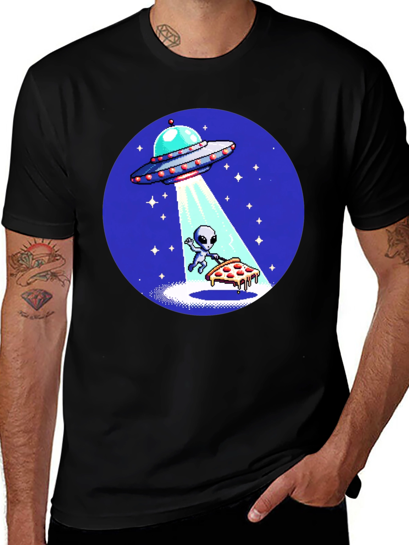 Alien Pizza Abduction Graphic T-Shirt