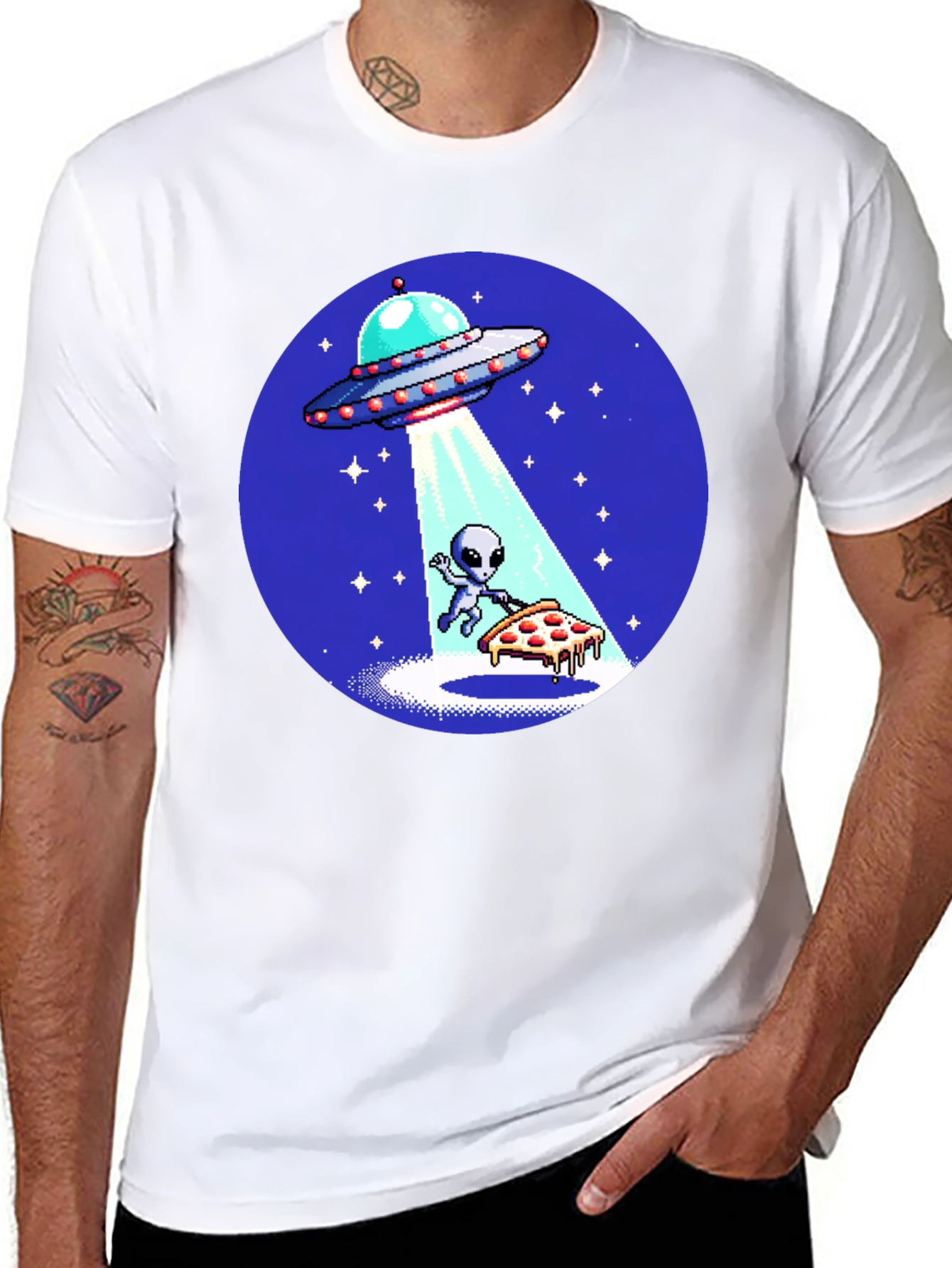 Alien Pizza Abduction Graphic T-Shirt