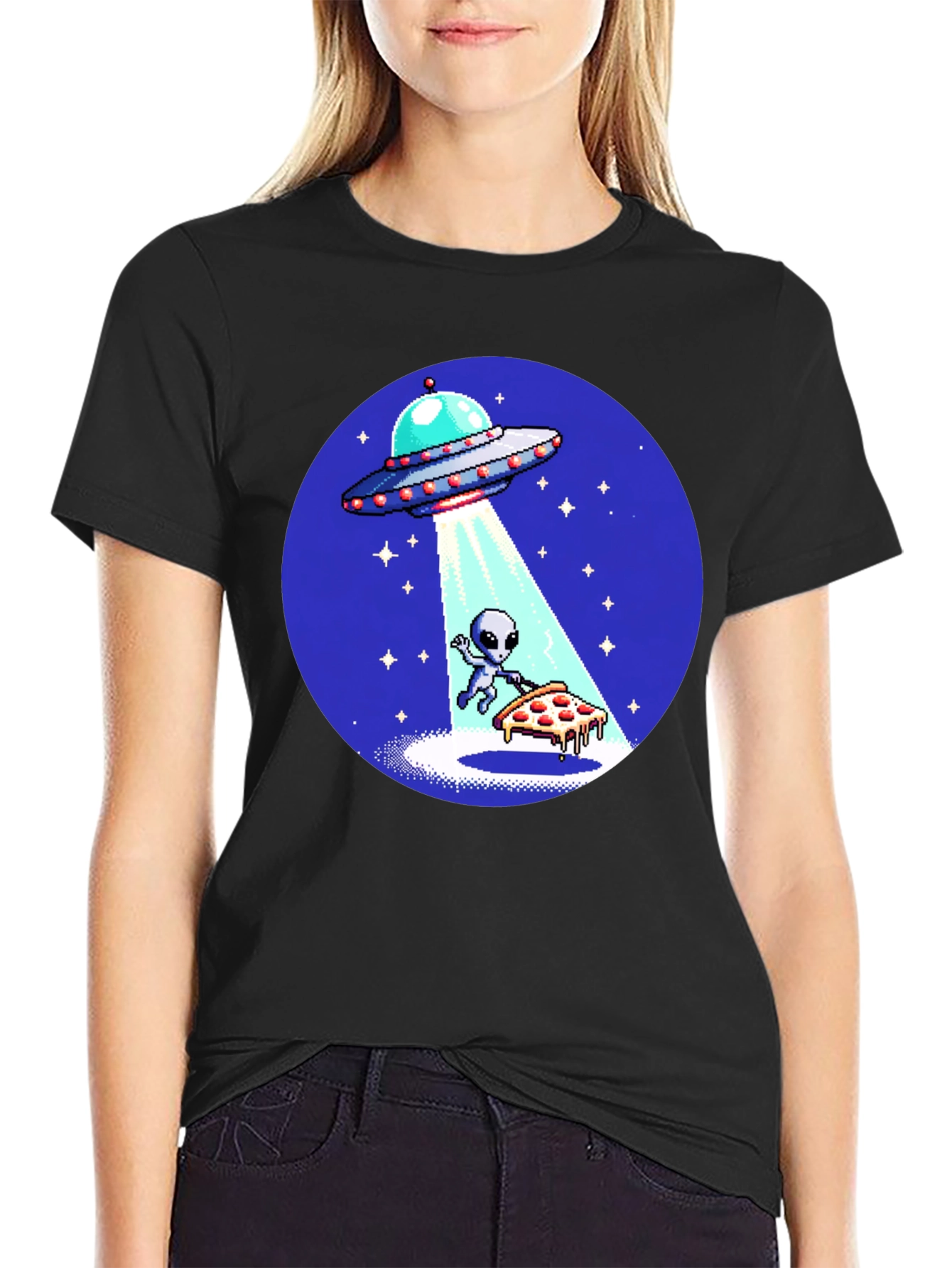 Alien Pizza Abduction Graphic T-Shirt