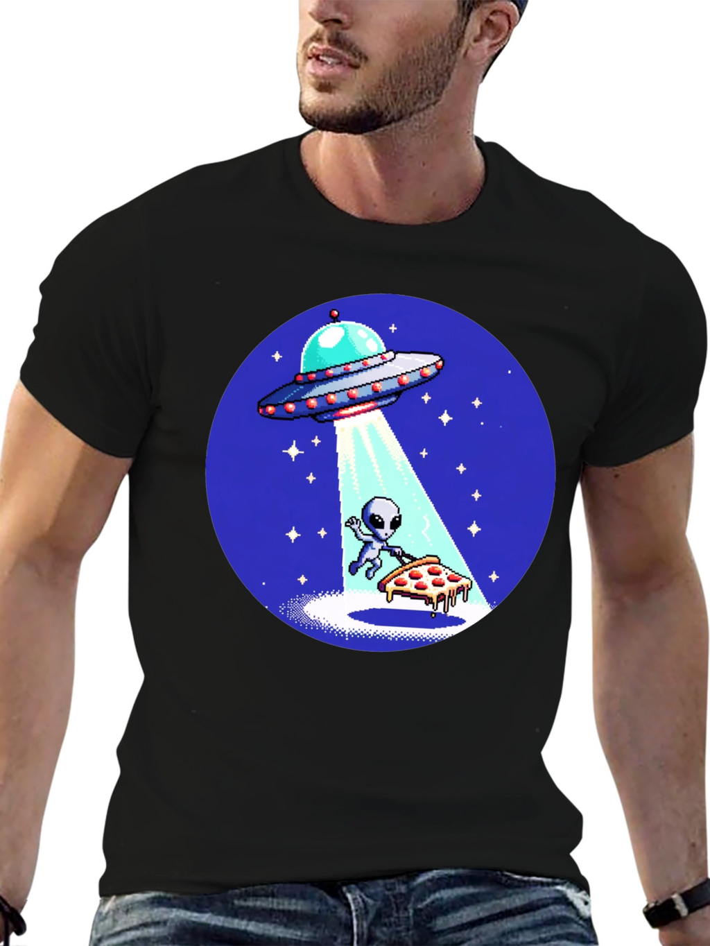 Alien Pizza Abduction Graphic T-Shirt