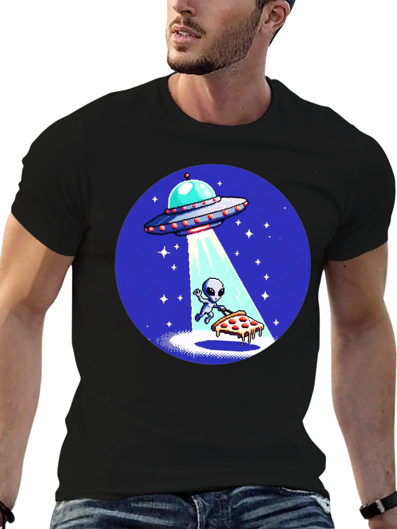 Alien Pizza Abduction Graphic T-Shirt