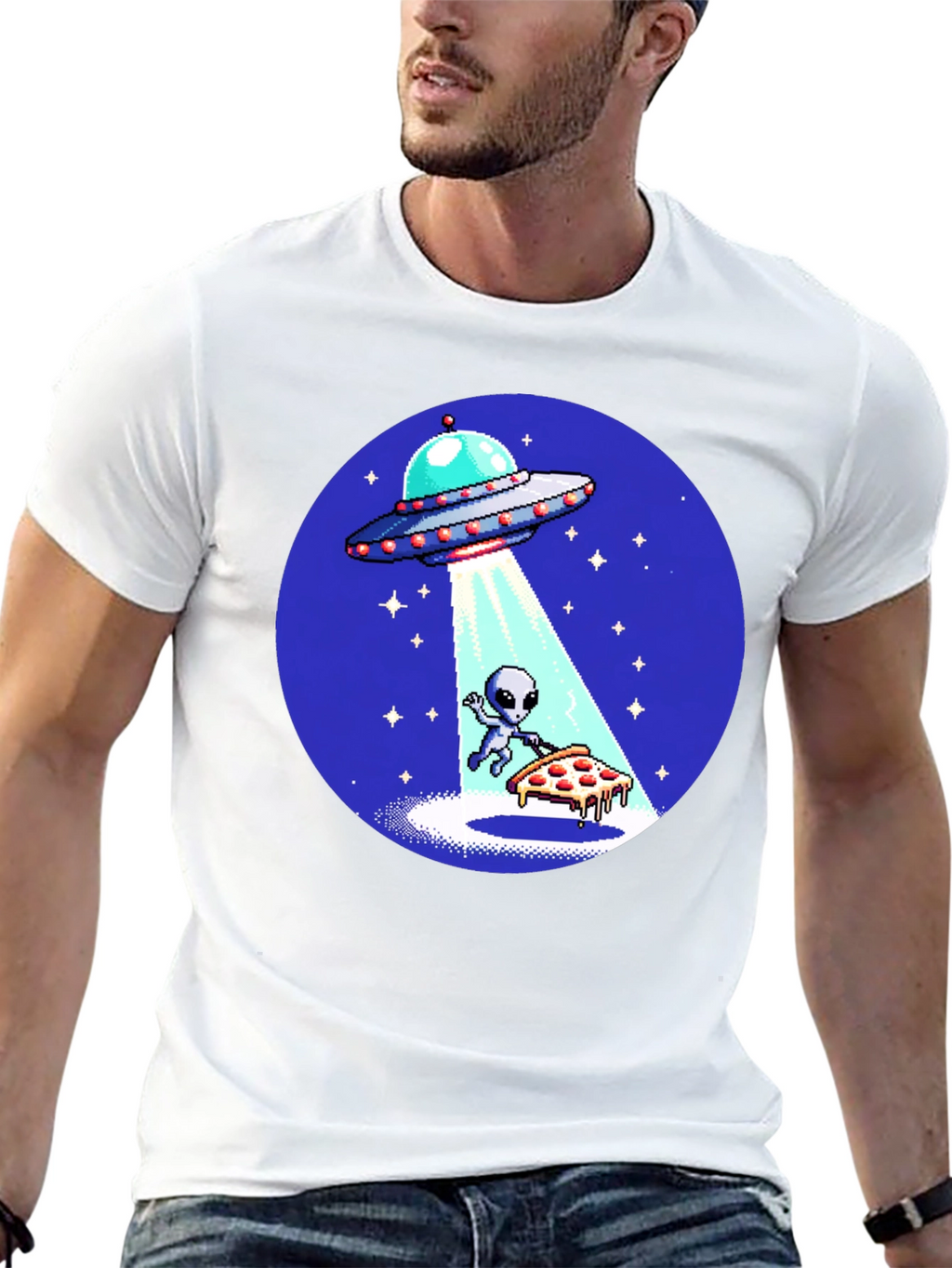 Alien Pizza Abduction Graphic T-Shirt