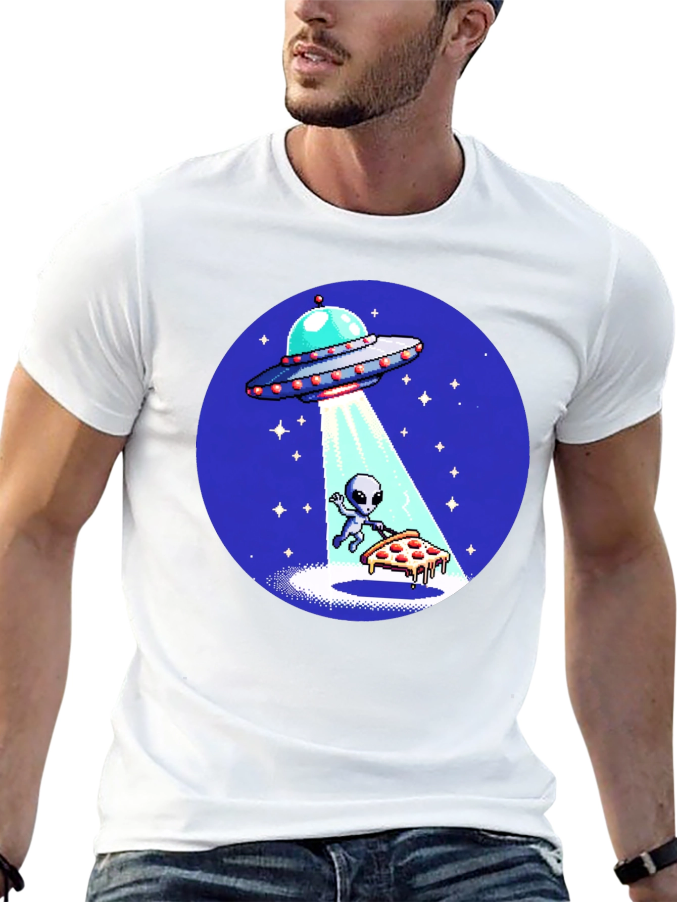 Alien Pizza Abduction Graphic T-Shirt