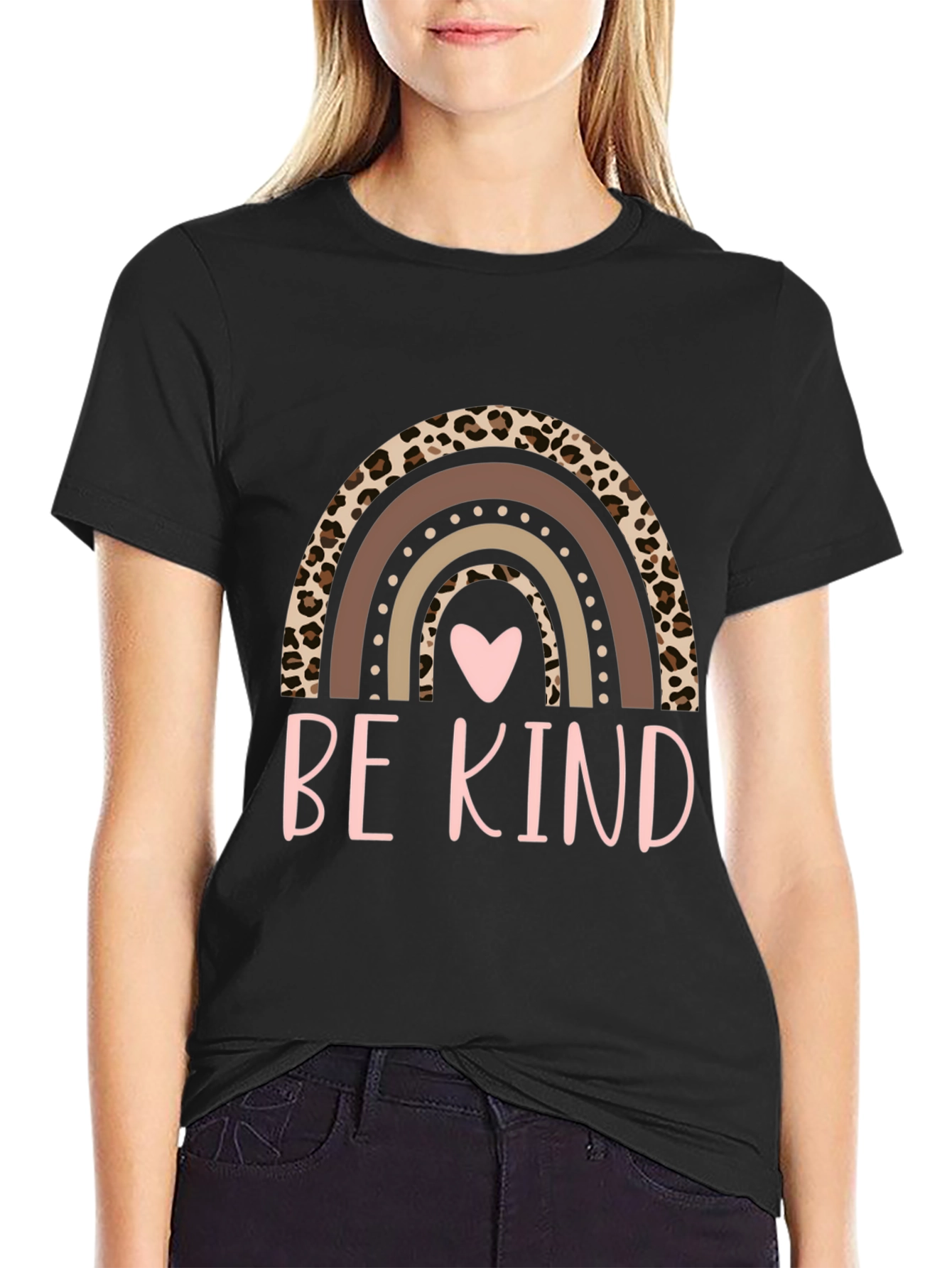 Be Kind Rainbow Leopard Print T-Shirt