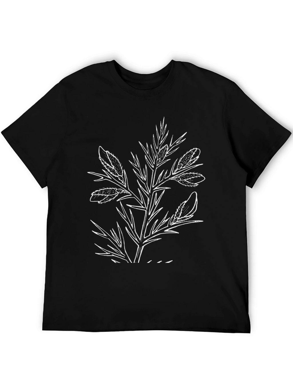 Black Graphic Tee with Botanical Print