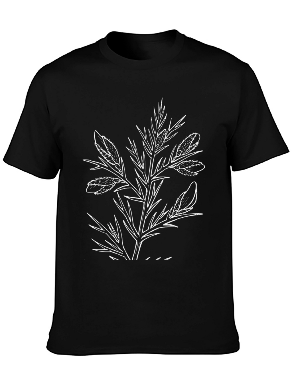 Black Graphic Tee with Botanical Print