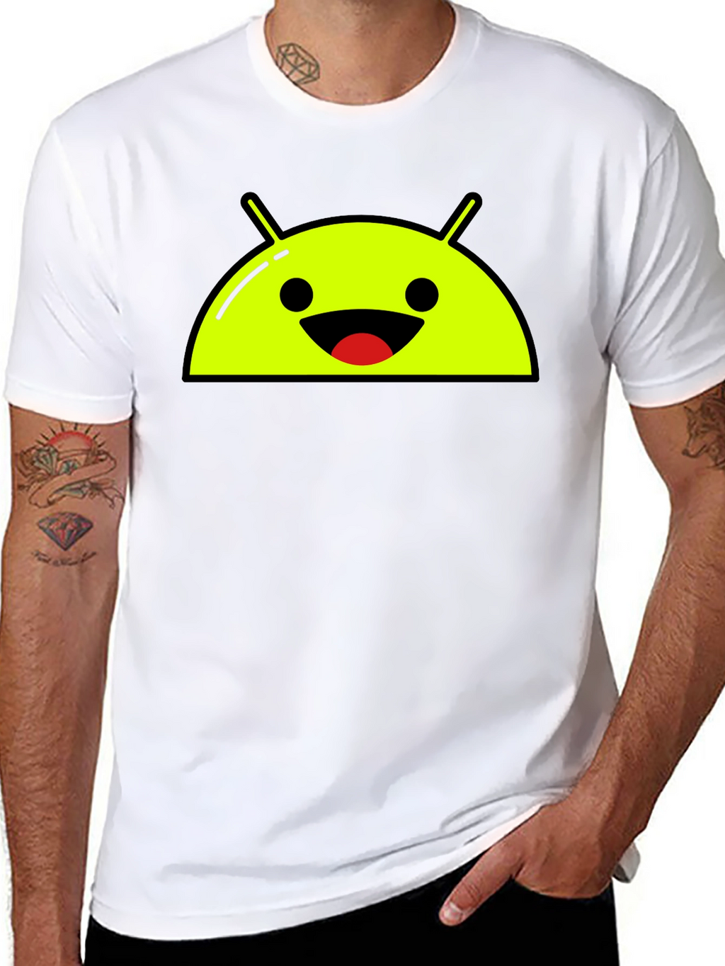 Android Robot Head Graphic Tee - Black