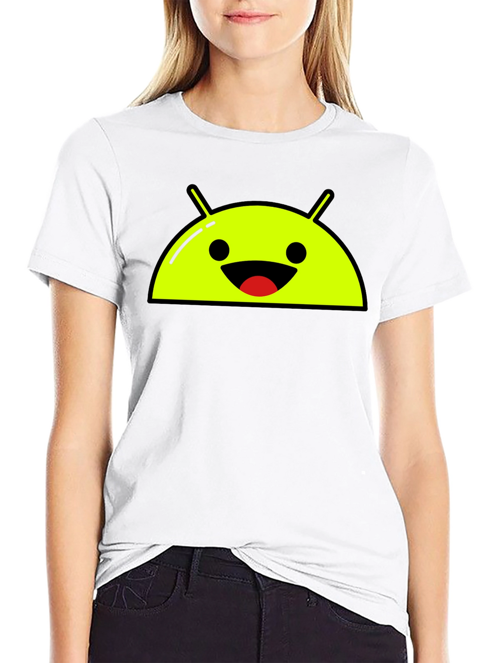 Android Robot Head Graphic Tee - Black