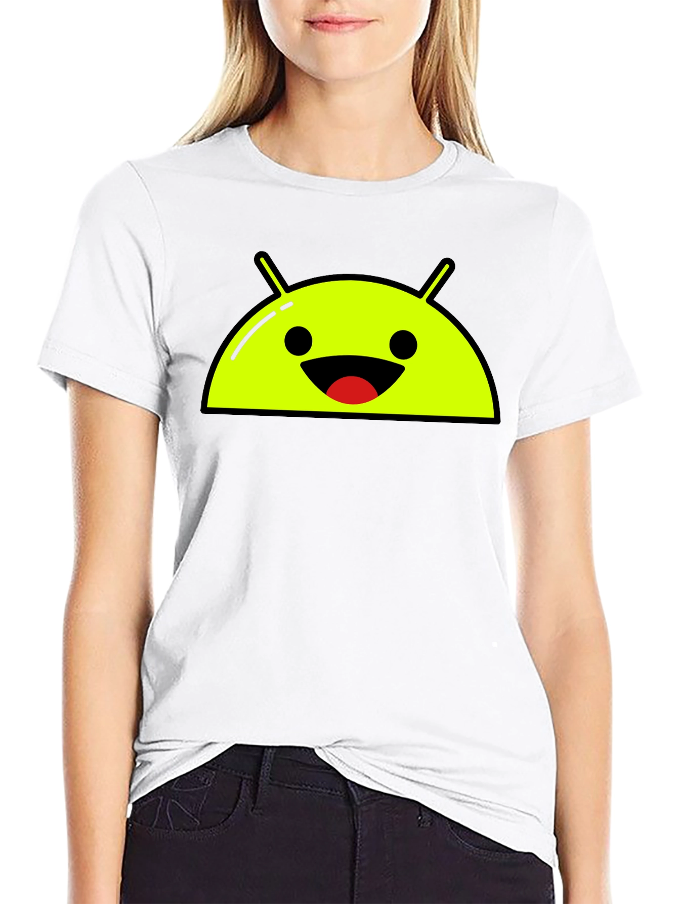 Android Robot Head Graphic Tee - Black