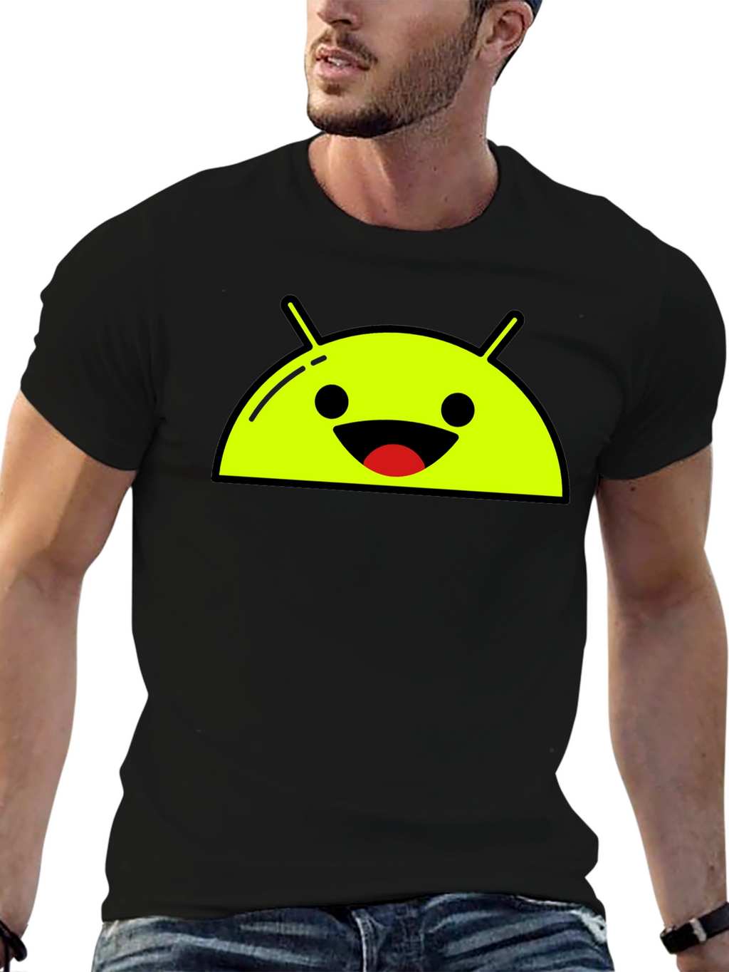 Android Robot Head Graphic Tee - Black