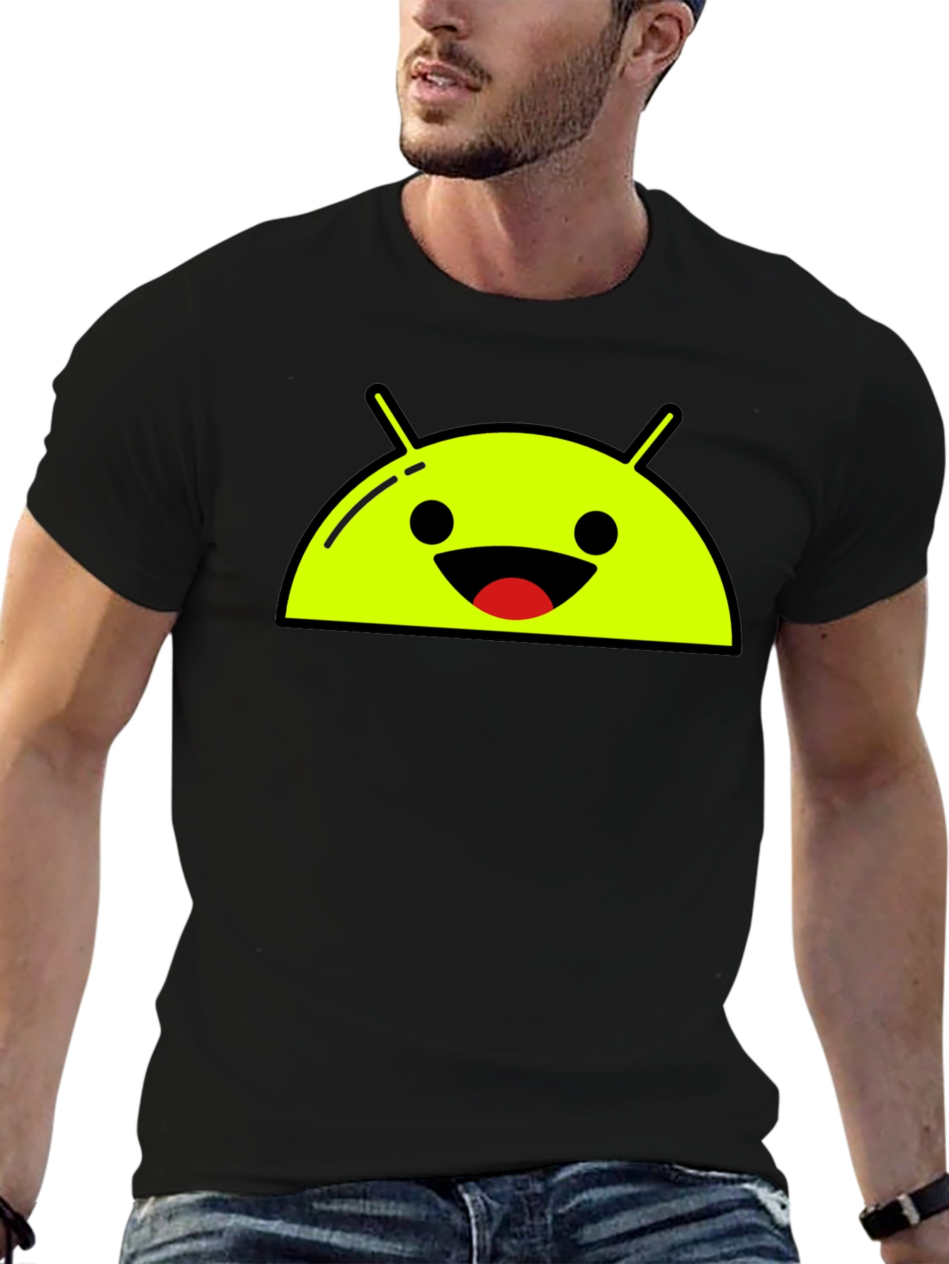 Android Robot Head Graphic Tee - Black