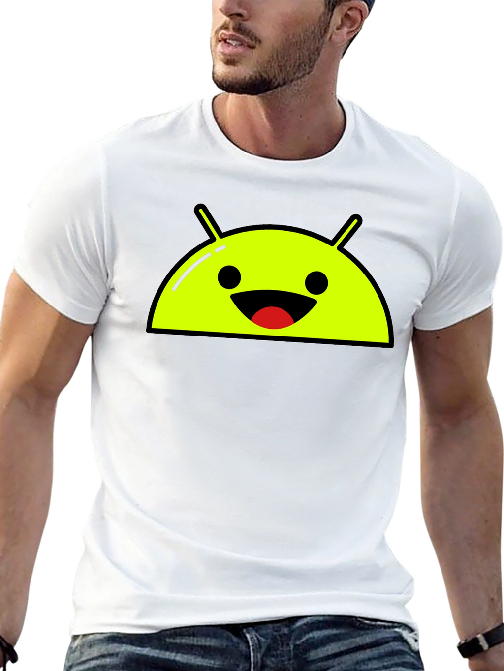 Android Robot Head Graphic Tee - Black