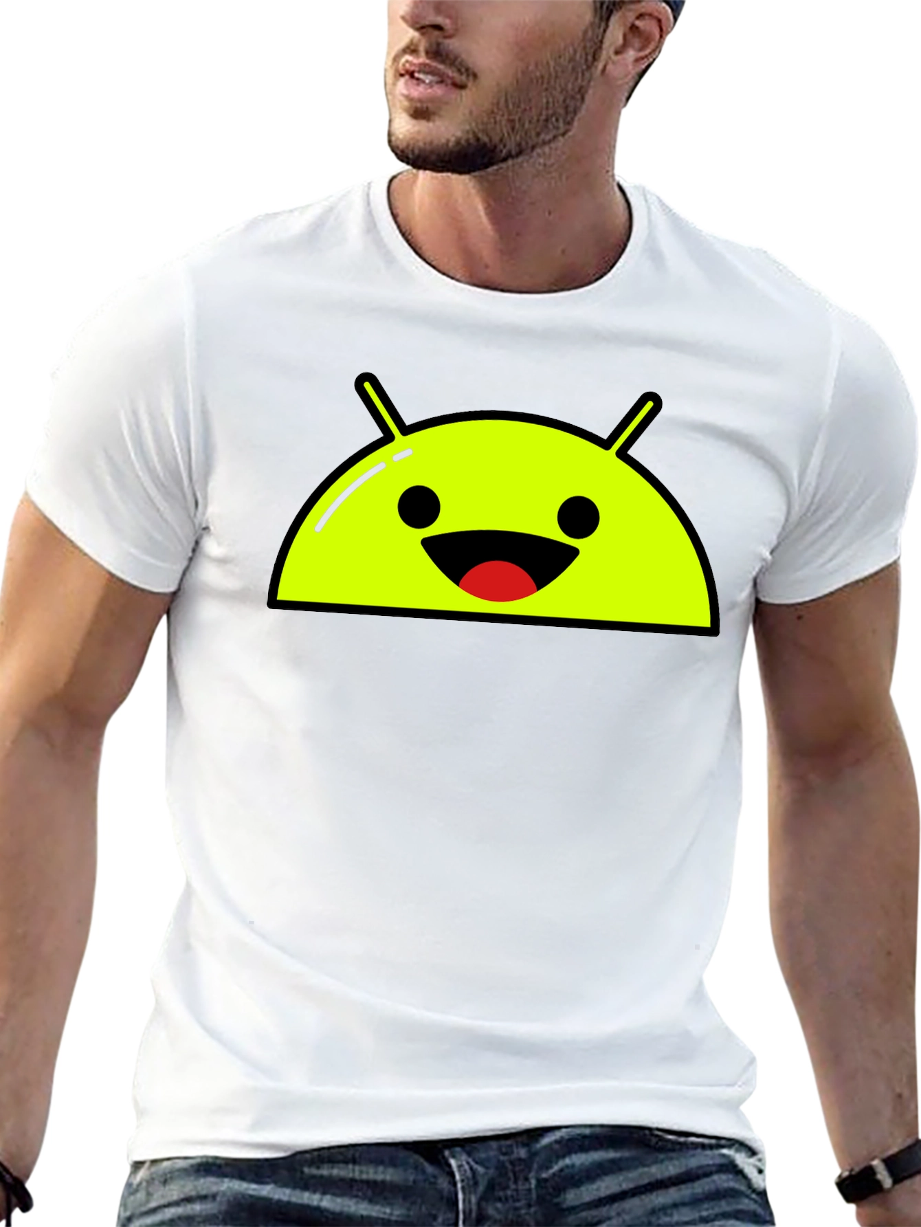 Android Robot Head Graphic Tee - Black
