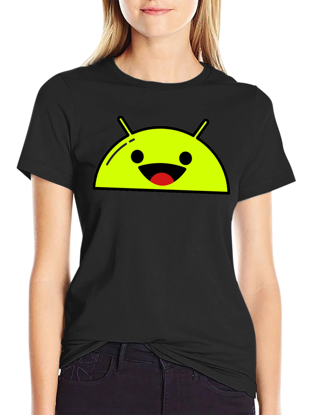 Android Robot Head Graphic Tee - Black